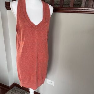 Anthropologie Sleeveless V-Neck Sweater Tunic Orange Marl Side Slit XL